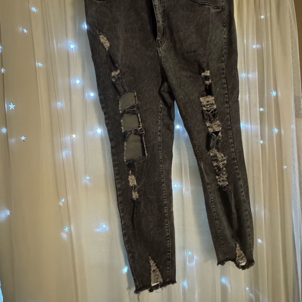 SHEIN Charcoal Distressed Skinny Jeans